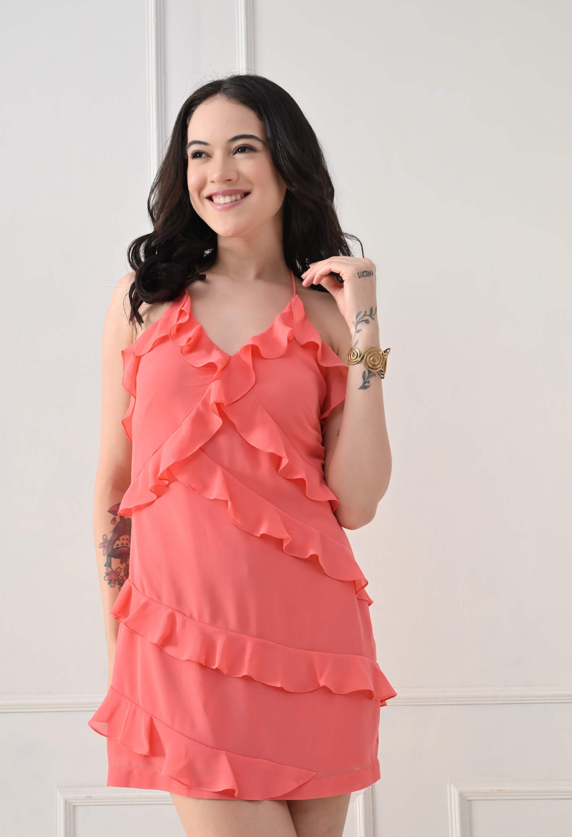 Peach Rosalie Ruffle Dress